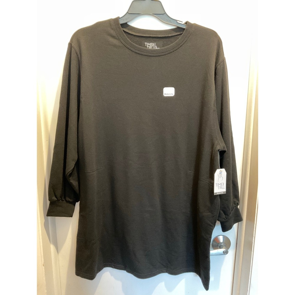 Time & Tru NEW Woman's Maternity French Terry Sweatshirt Dress size L Black